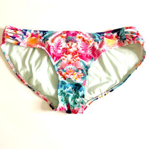 OCEAN Pacific Bikini Bottoms Pink Bright Tropical Print Swim Bottoms Size Large